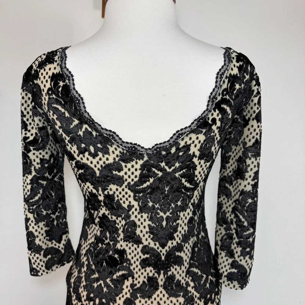 Free People Velvet‎ Burnout Lace Mini Dress Black Cream Dark Feminine Gothic S